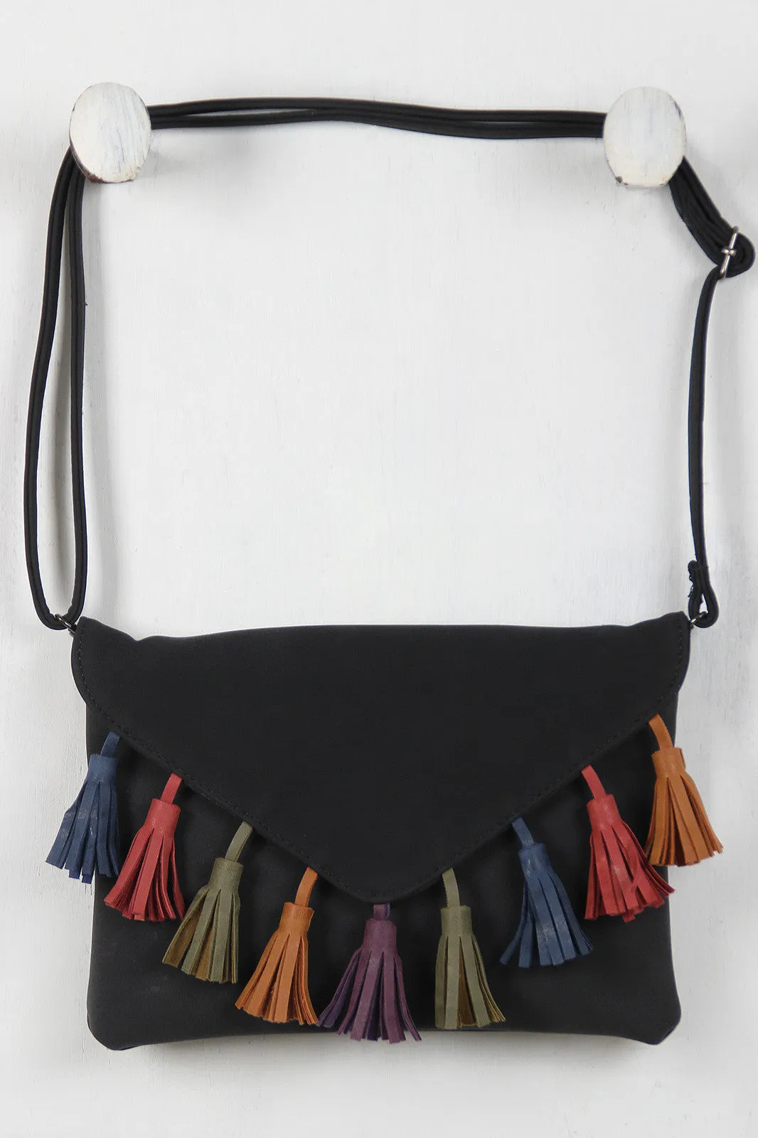 Tassel Trimmed Envelope Cross Body Bag