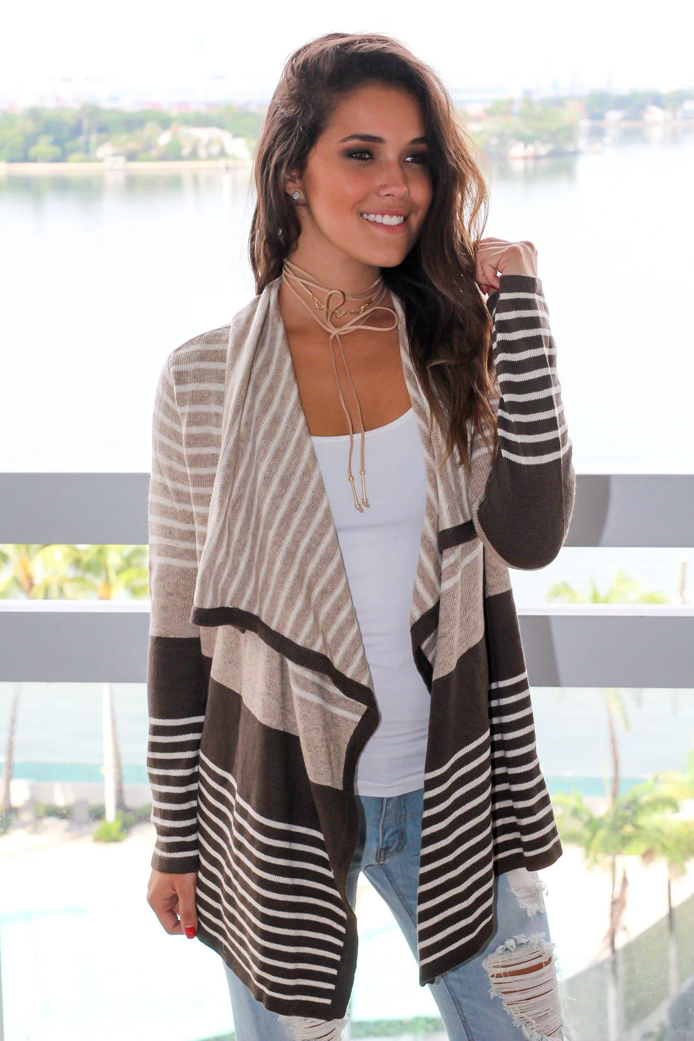 Taupe and Olive Striped Cardigan