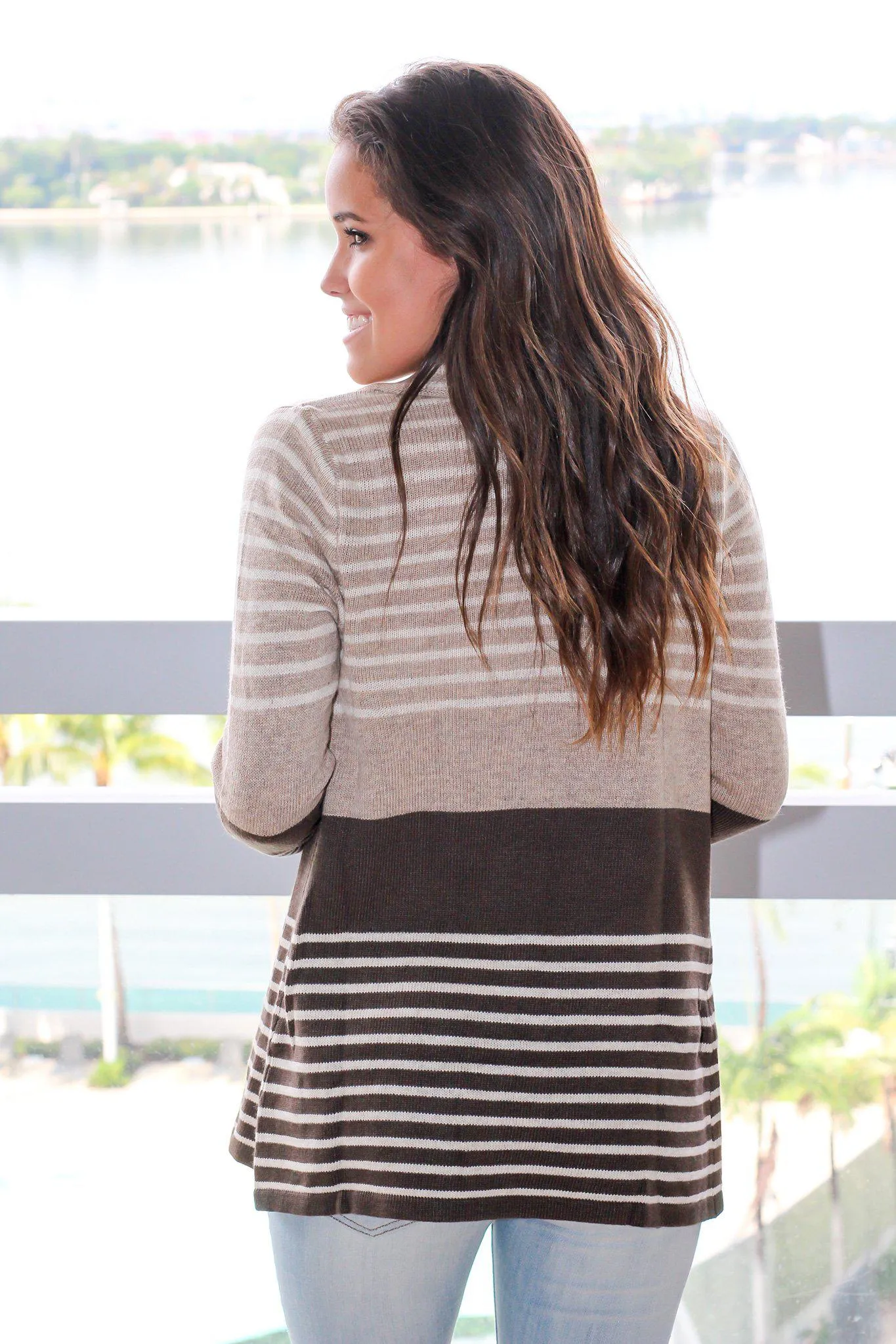 Taupe and Olive Striped Cardigan