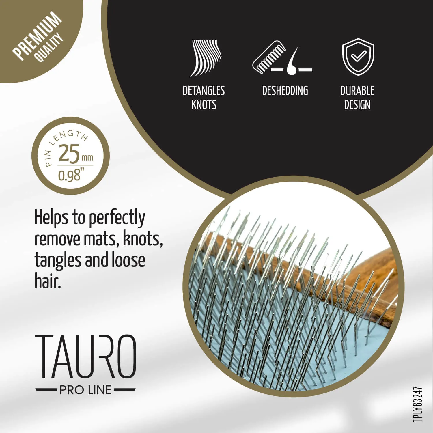 Tauro Pro Line Ergonomic Classic Wooden Slicker Dog & Cat Brush For Long & Dense Coats Comfortable Brushing And Detangling, 0.98 in teeth