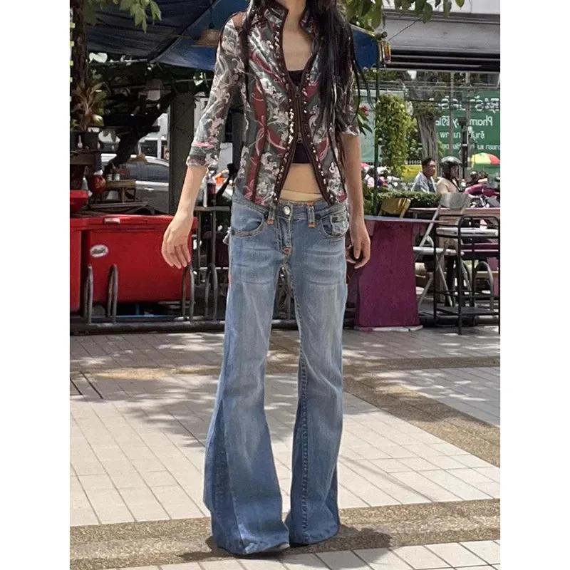 TAVIMART  -  Y2K Blue Jeans for Women High Waist American Street Wide Leg Pants Hip Hop Vintage 2000s Straight Autumn Trousers