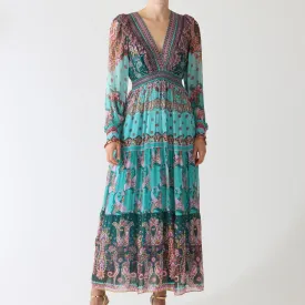 Teal Nylah Printed Maxi Dress