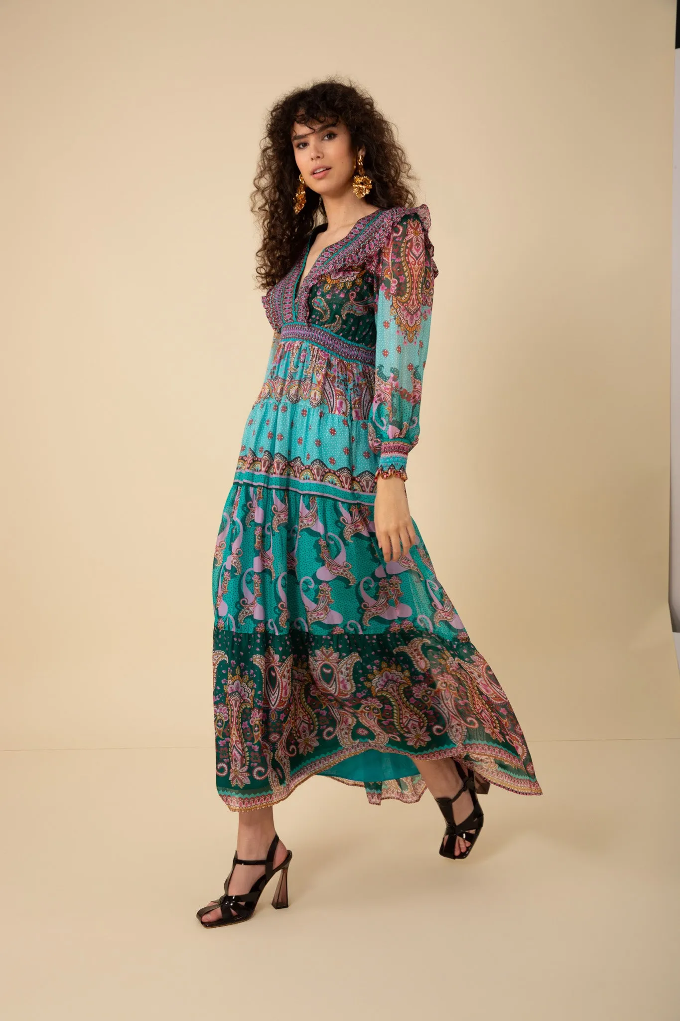 Teal Nylah Printed Maxi Dress