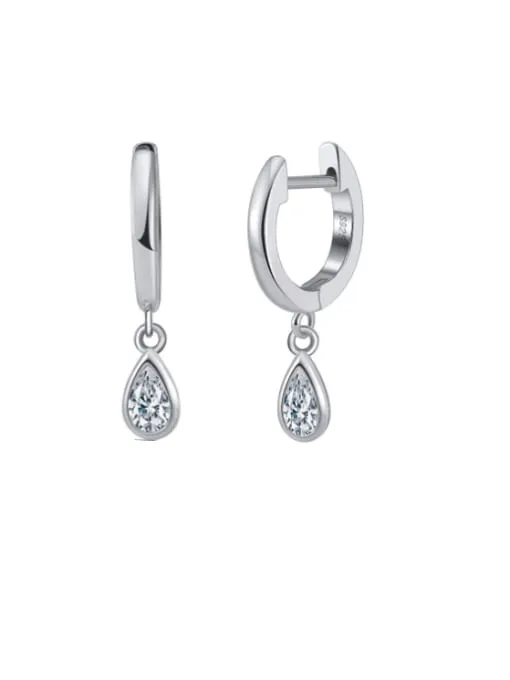 Teardrop Huggie Hoop Earrings, Zircon .925 Sterling Silver Hypoallergenic Small Hoop Earrings