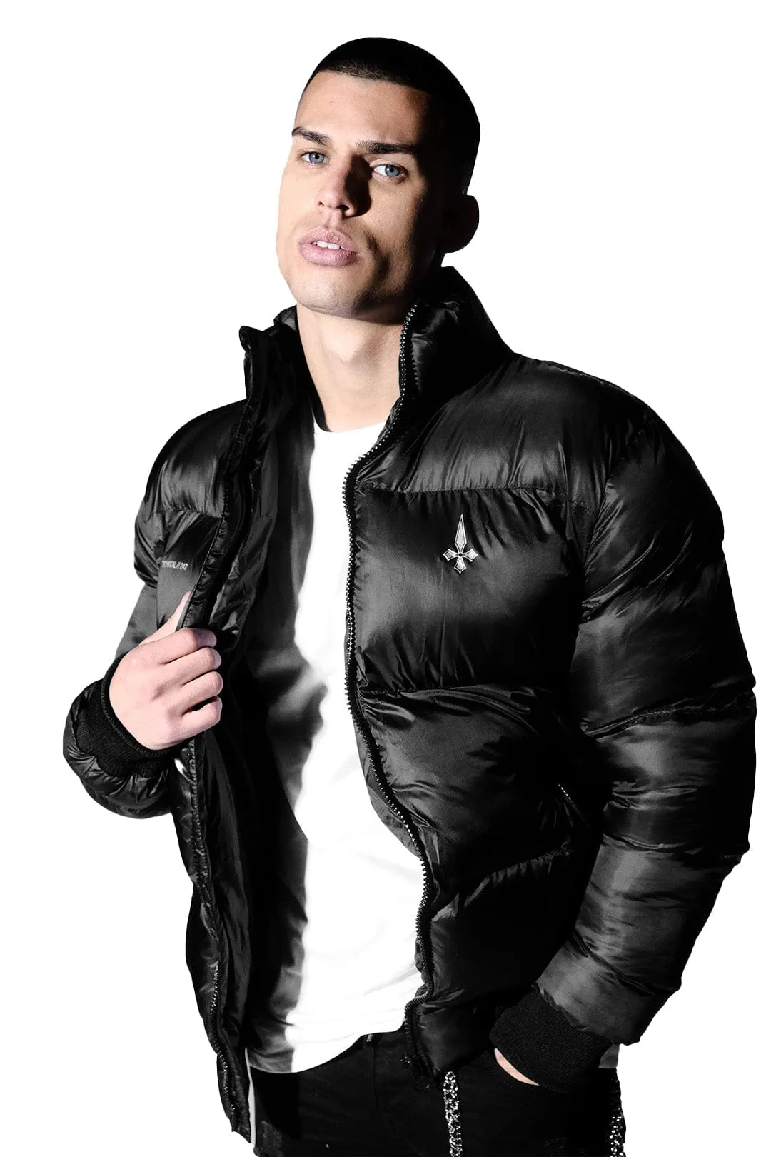 Tech Reflective Print Men's Puffer Jacket - Black