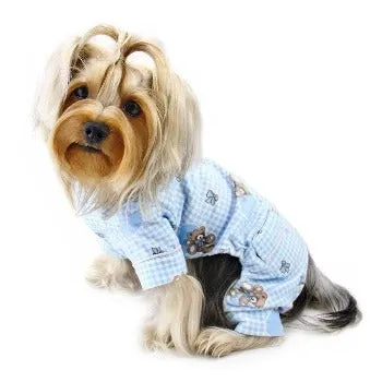 Teddy Bear Love Flannel Dog Pajamas - Blue