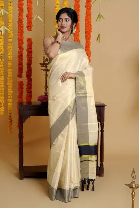 Teejh Chalakudy Kerala Tissue Navy Blue Saree