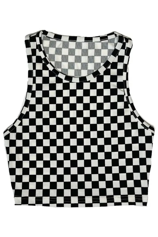 TEEK - Cropped Checkered Rib Knit Tank