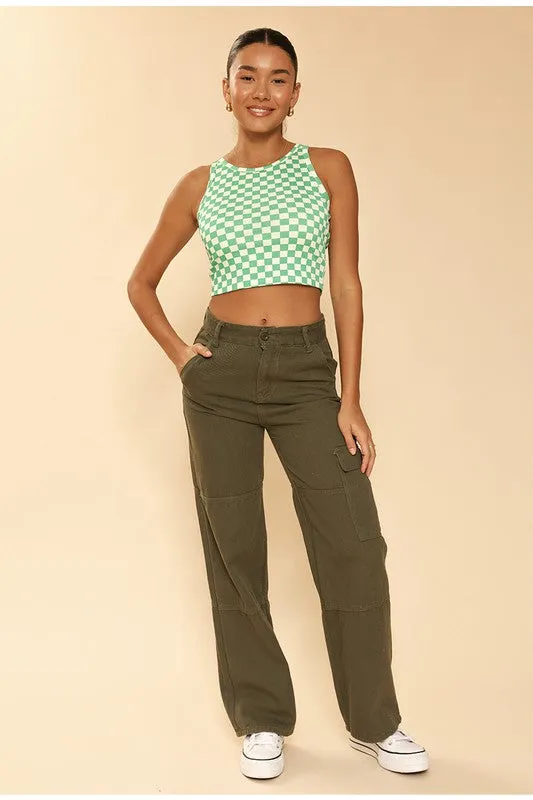 TEEK - Cropped Checkered Rib Knit Tank