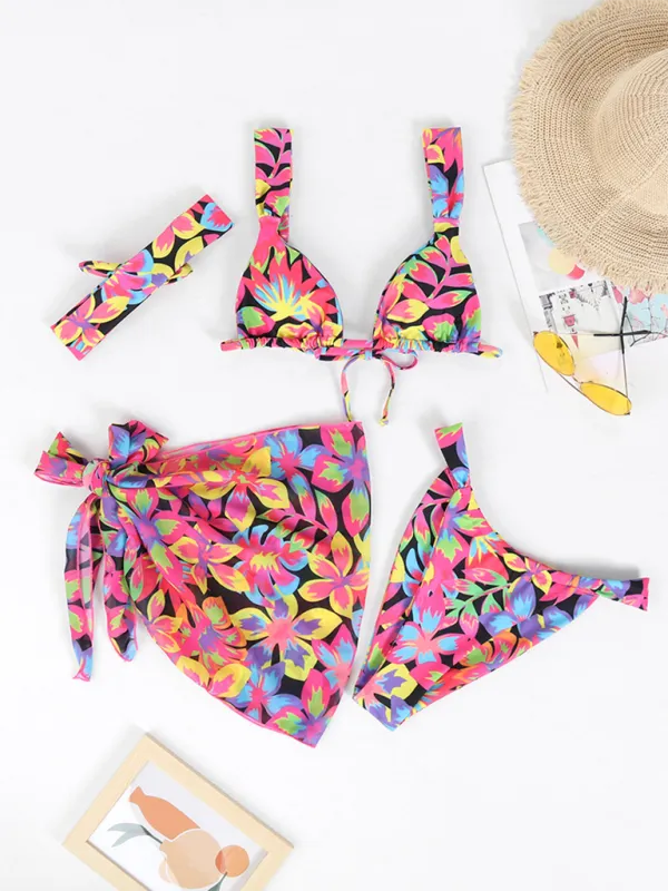 TEEK - Four Piece Backless Printed Bikini