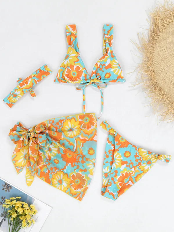 TEEK - Four Piece Backless Printed Bikini