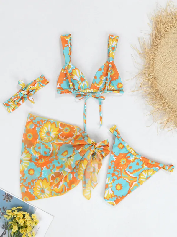 TEEK - Four Piece Backless Printed Bikini