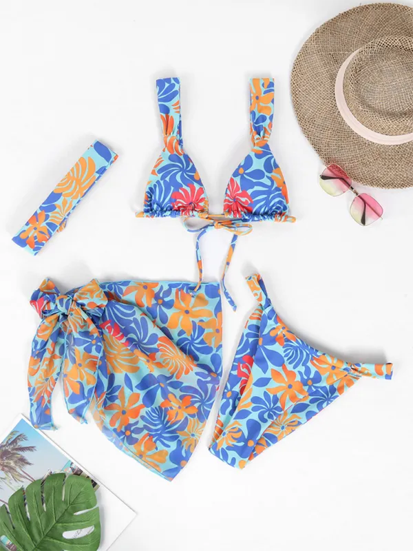 TEEK - Four Piece Backless Printed Bikini