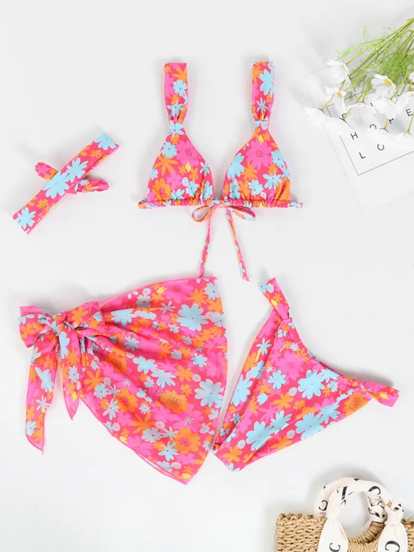 TEEK - Four Piece Backless Printed Bikini