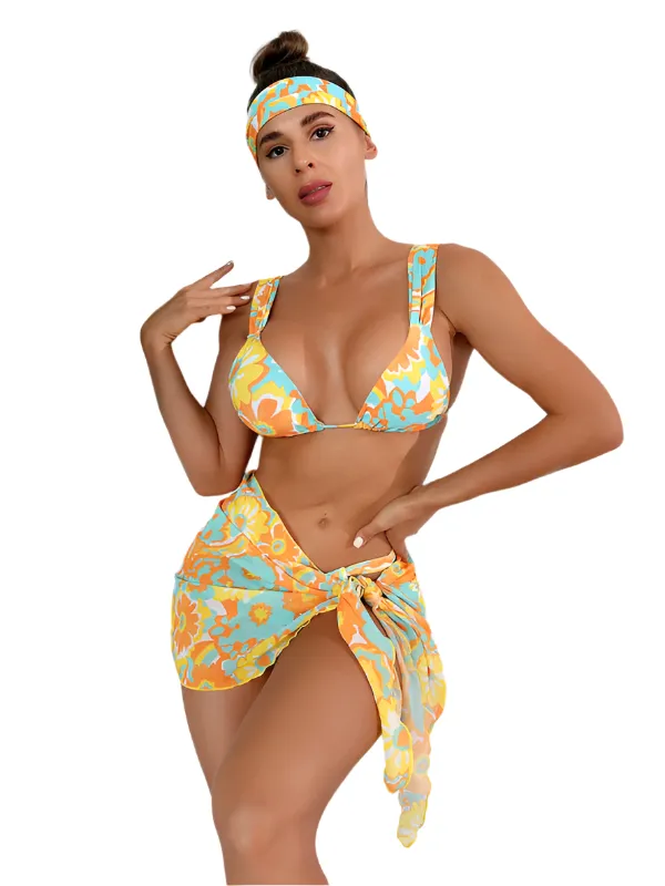 TEEK - Four Piece Backless Printed Bikini