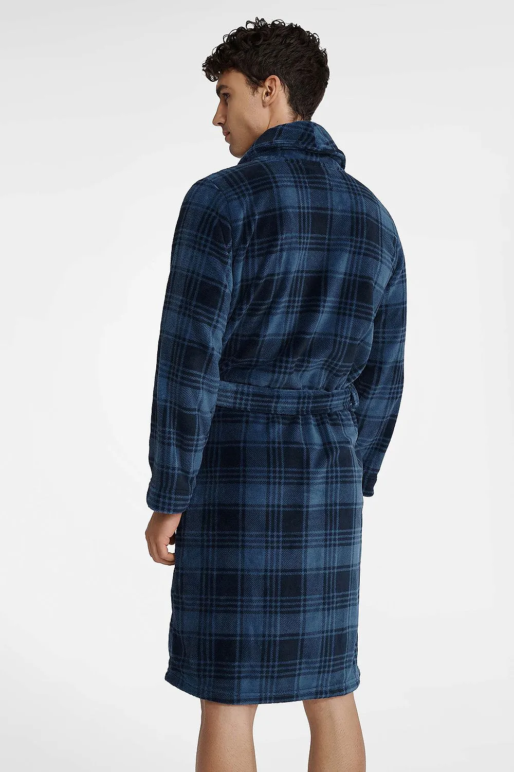 TEEK - Mens Blues Plaid Belted Bathrobe