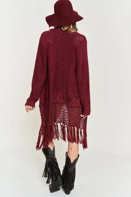 TEEK - PLUS SIZE FRINGE KNIT CARDIGAN