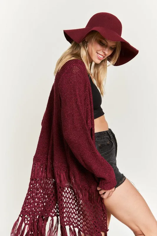 TEEK - PLUS SIZE FRINGE KNIT CARDIGAN