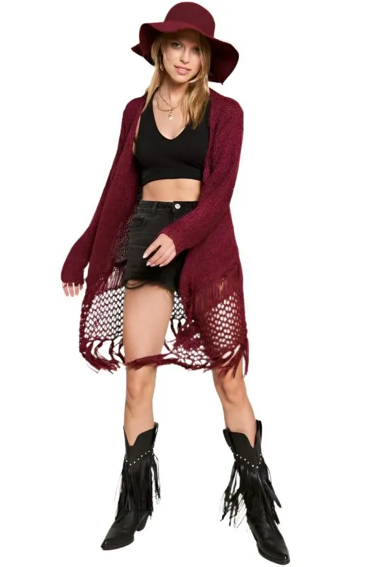 TEEK - PLUS SIZE FRINGE KNIT CARDIGAN