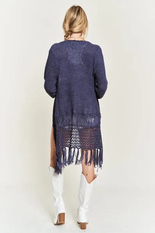 TEEK - PLUS SIZE FRINGE KNIT CARDIGAN