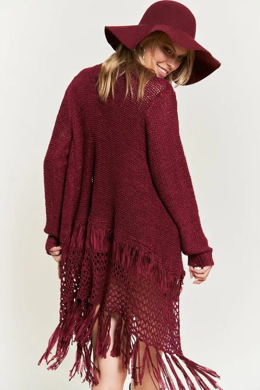 TEEK - PLUS SIZE FRINGE KNIT CARDIGAN