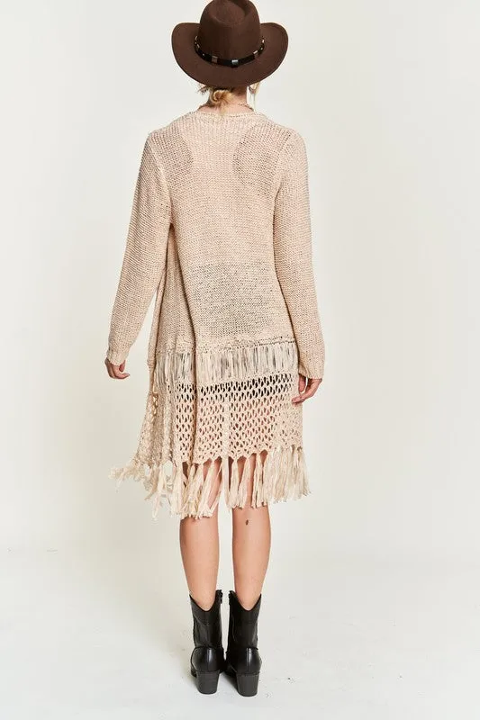 TEEK - PLUS SIZE FRINGE KNIT CARDIGAN