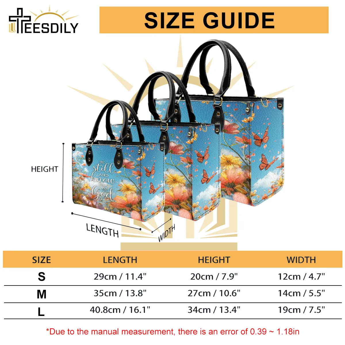 Teesdily | Customized Be Still And Know That I Am God Leather Bag, Jesus Butterfly Flower Handbag For Women, Christian Faith Religious Gift Christmas