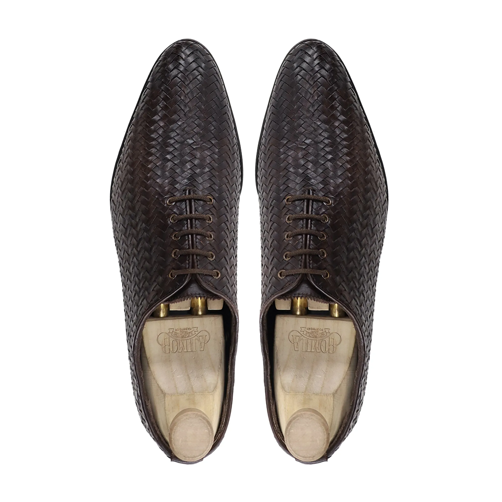 Terina - Men's Dark Brown Hand Woven Calf Leather Wholecut Shoe