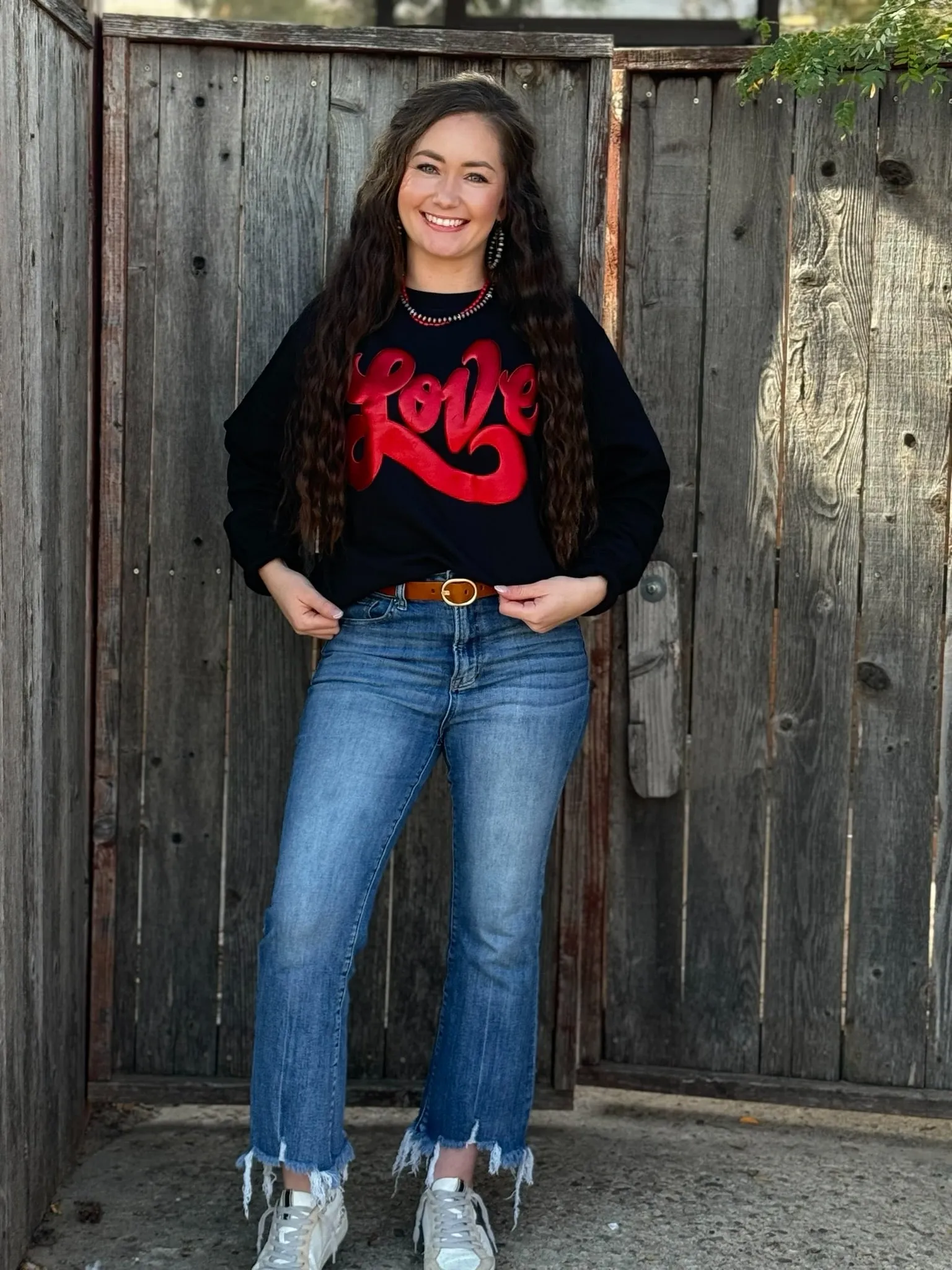 Texas True Threads Love in Metallic Red Puff Sweatshirt