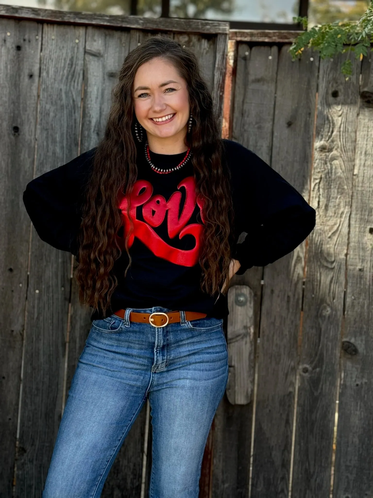 Texas True Threads Love in Metallic Red Puff Sweatshirt