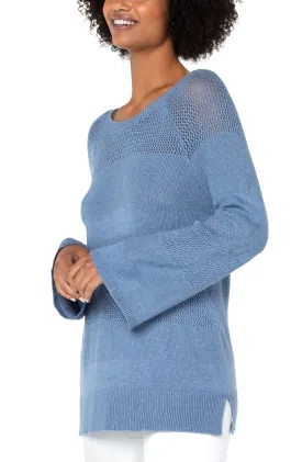 Texture Blocked 3/4 Sleeve Raglan Sweater - Cornflower Blue