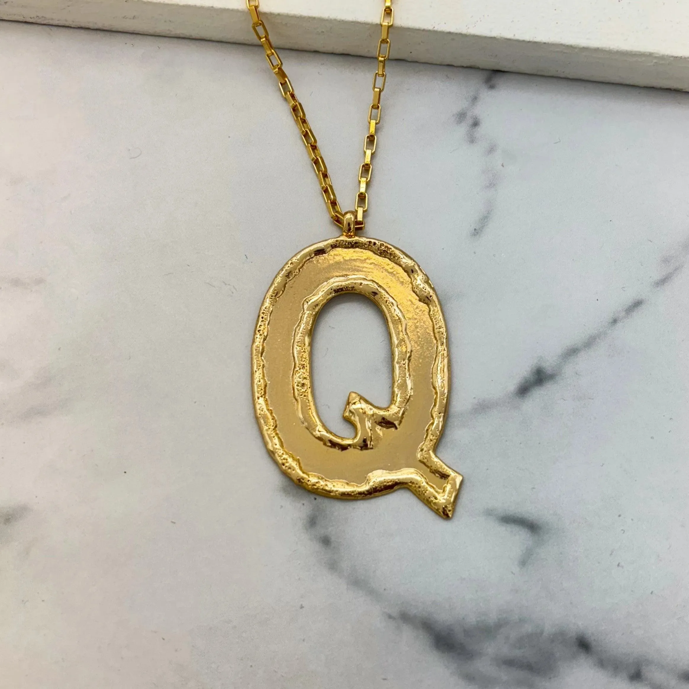 TFC Big Letter Q- 24K Gold Plated Long Pendant Necklace