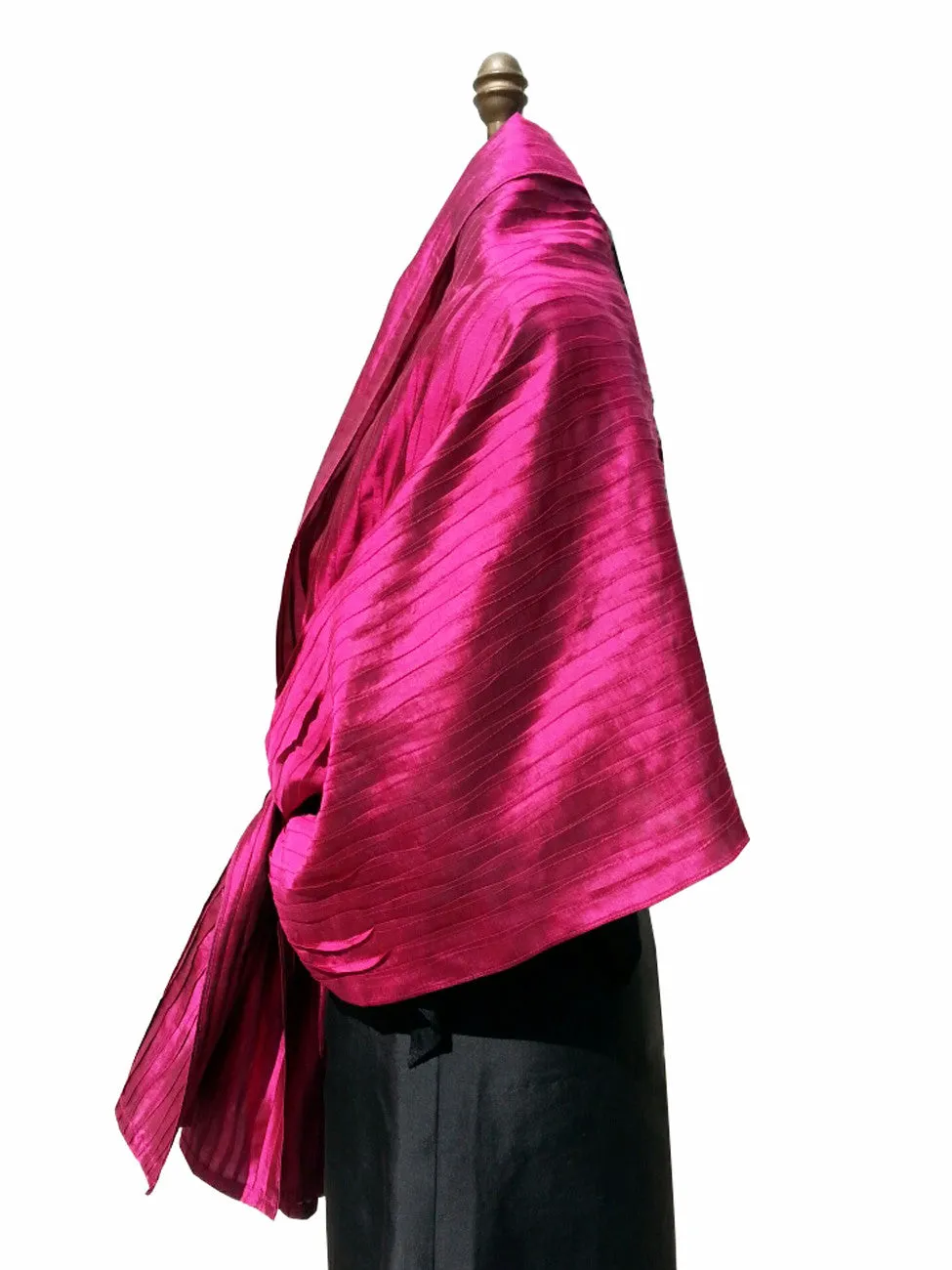 Thai Silk Pintuck Pleated Shawl Garnet