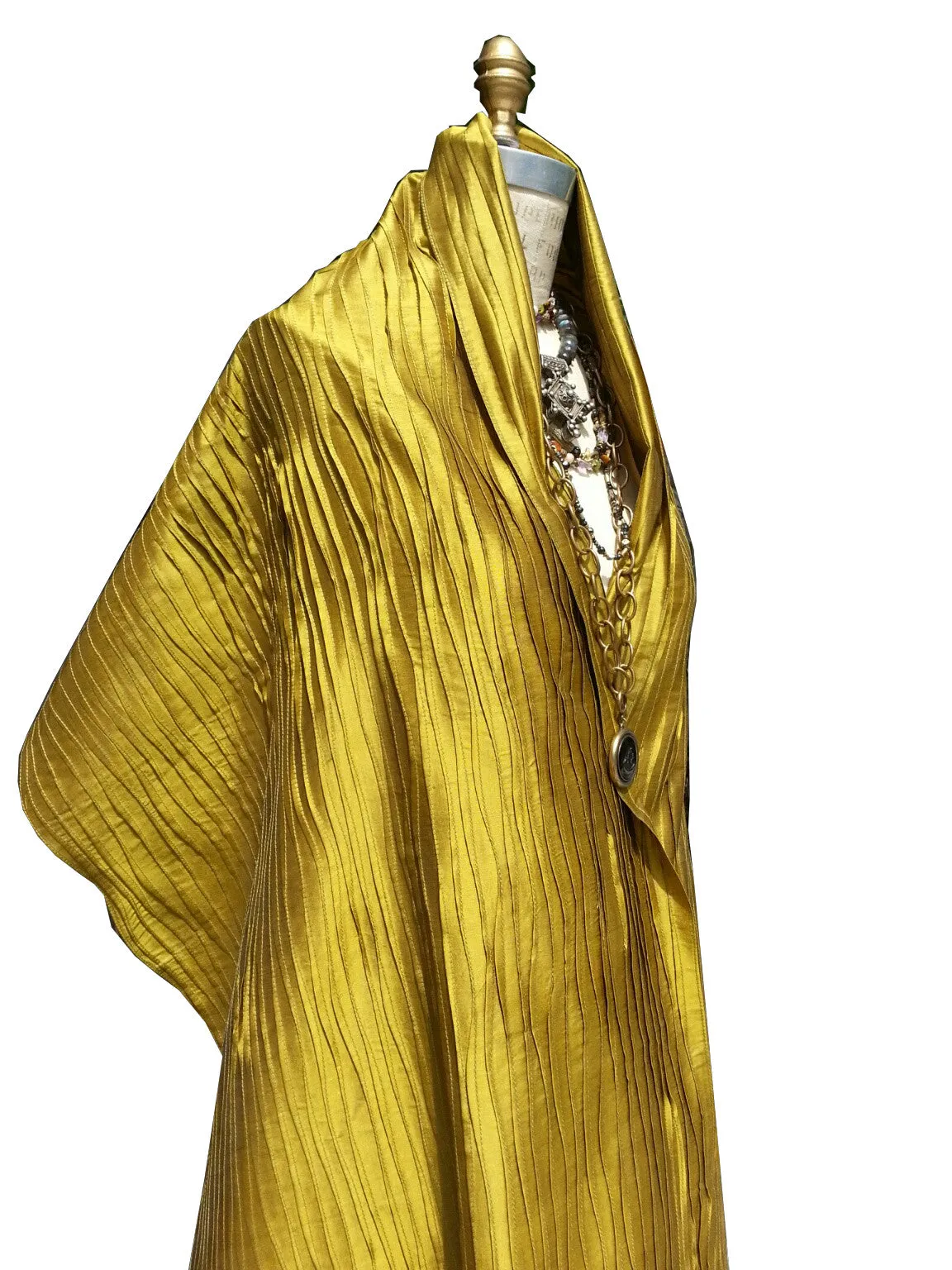 Thai Silk Pintuck Pleated Shawl Lemongrass