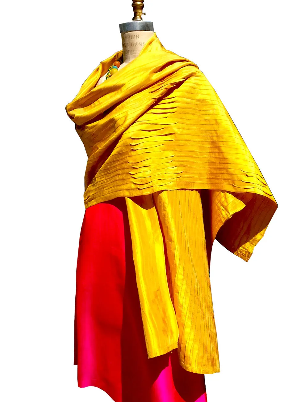 Thai Silk Pintuck Pleated Shawl Mustard