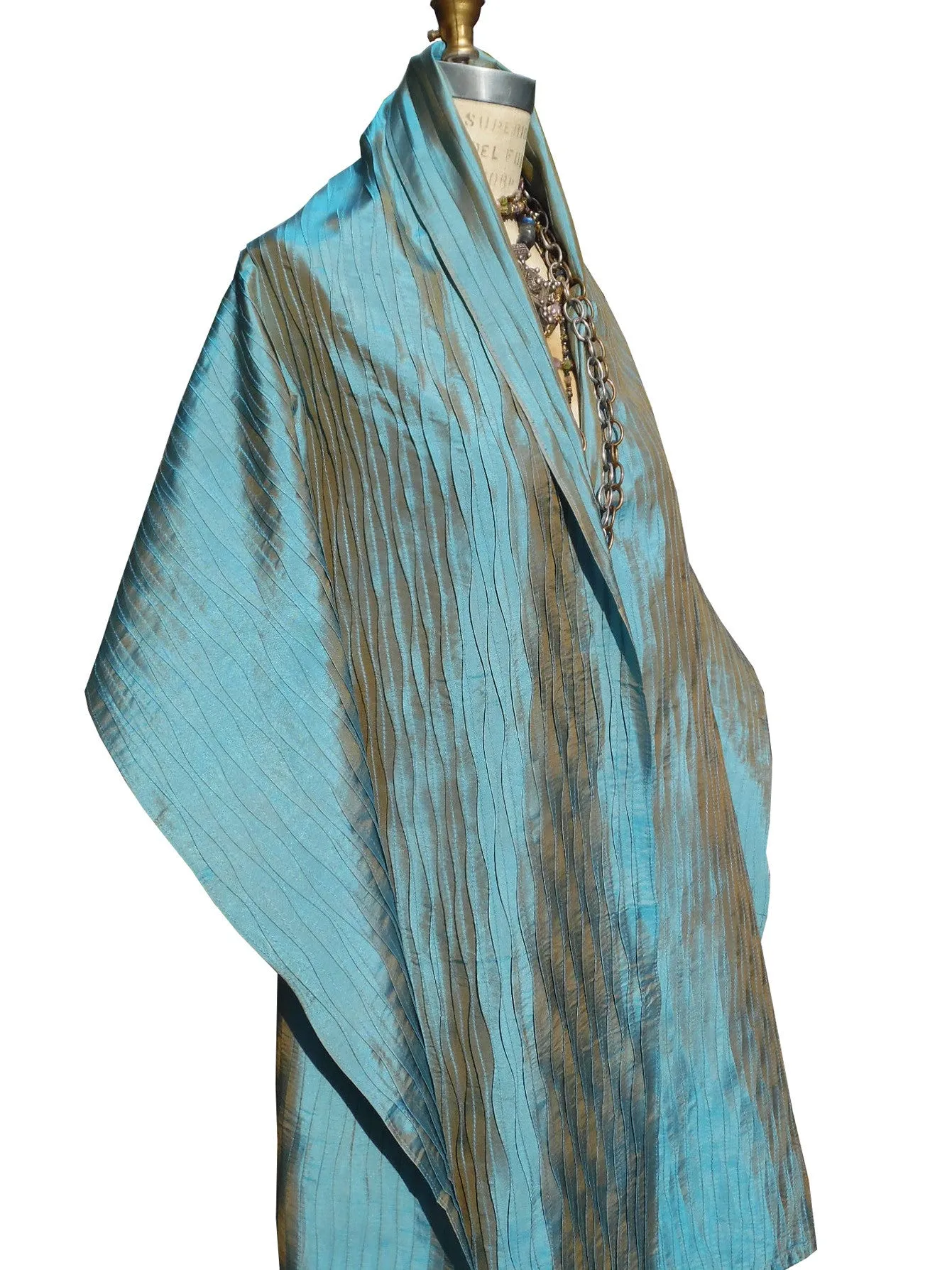 Thai Silk Pintuck Pleated Shawl Peacock