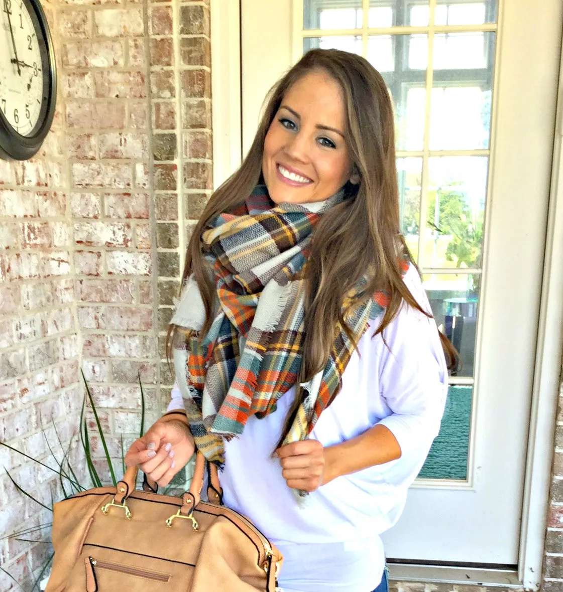 That's A Wrap Plaid Blanket Scarf: Orange/Gold