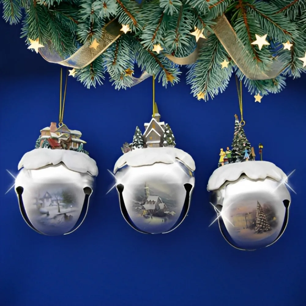 The Ashton-Drake Galleries Winter Sleigh Bells #6 Ornament Collection Set of 3 Christmas Decoration by Thomas Kinkade 3-inches