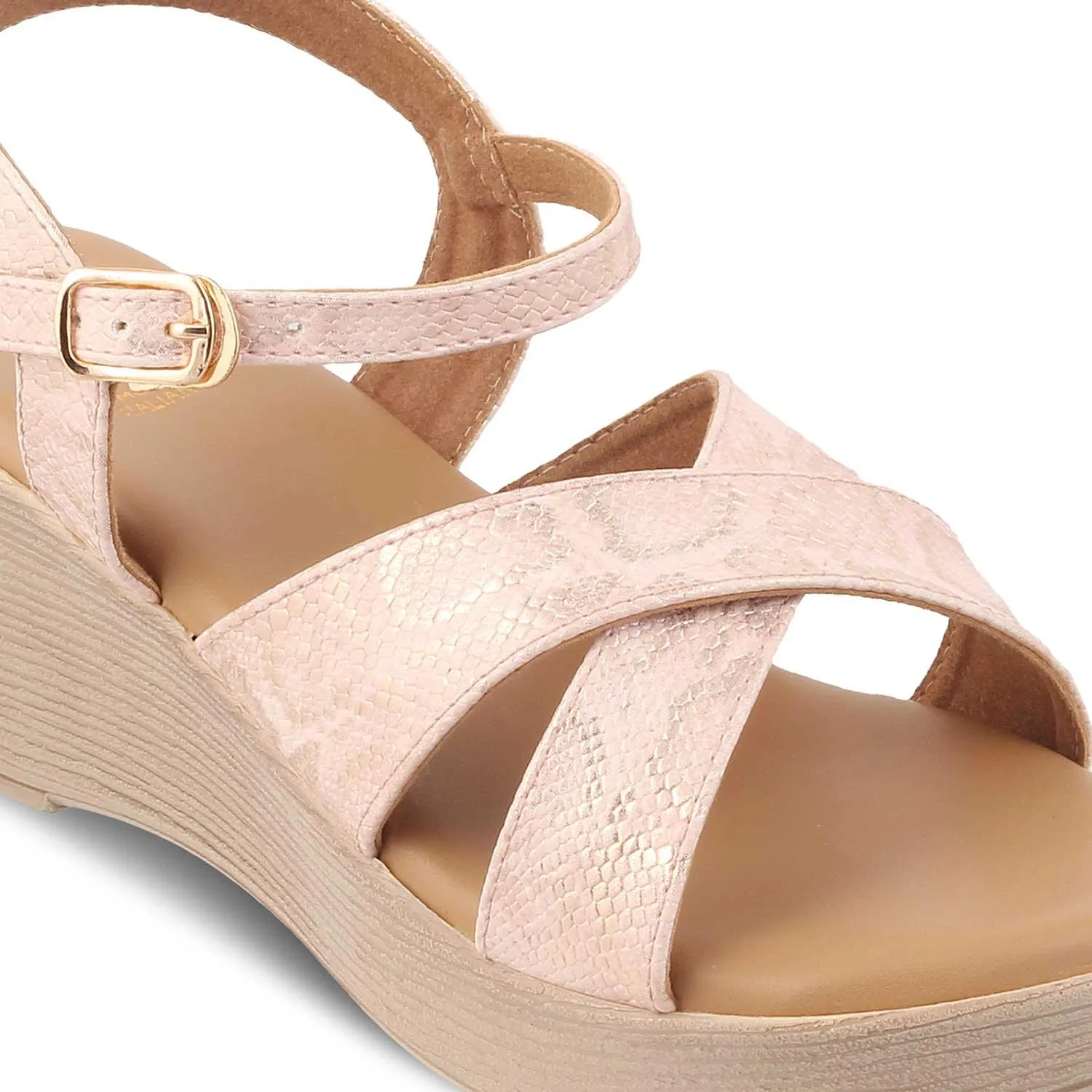 The Avio Champagne Women's Dress Wedge Sandals Tresmode