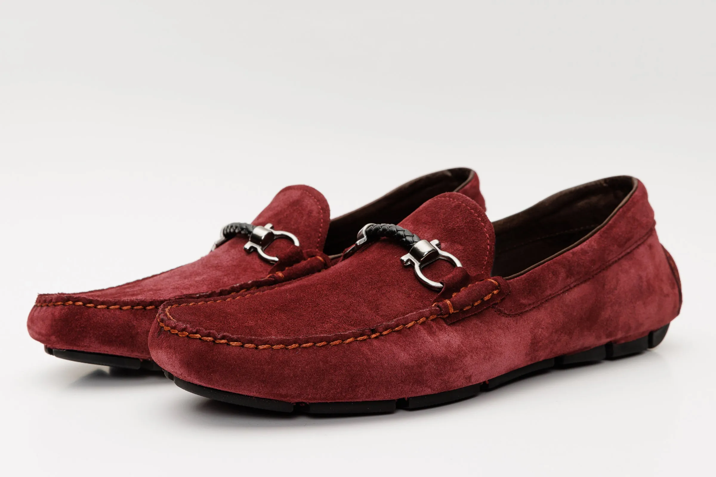 The Bari Burgundy Suede Leather Bit Drive Loafer Men  Shoe