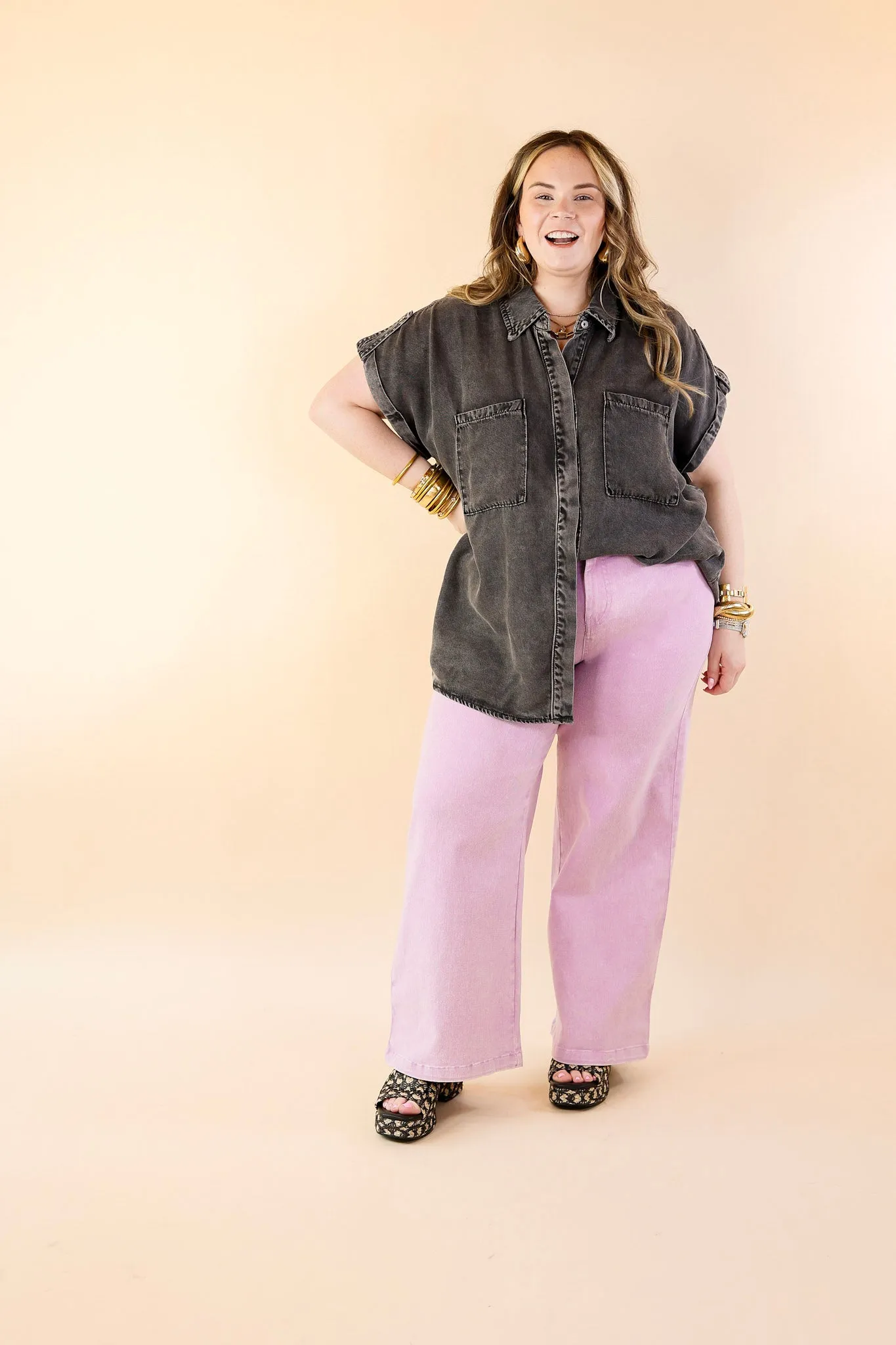 The Best Cropped Wide Leg Jeans in Lavender Purple