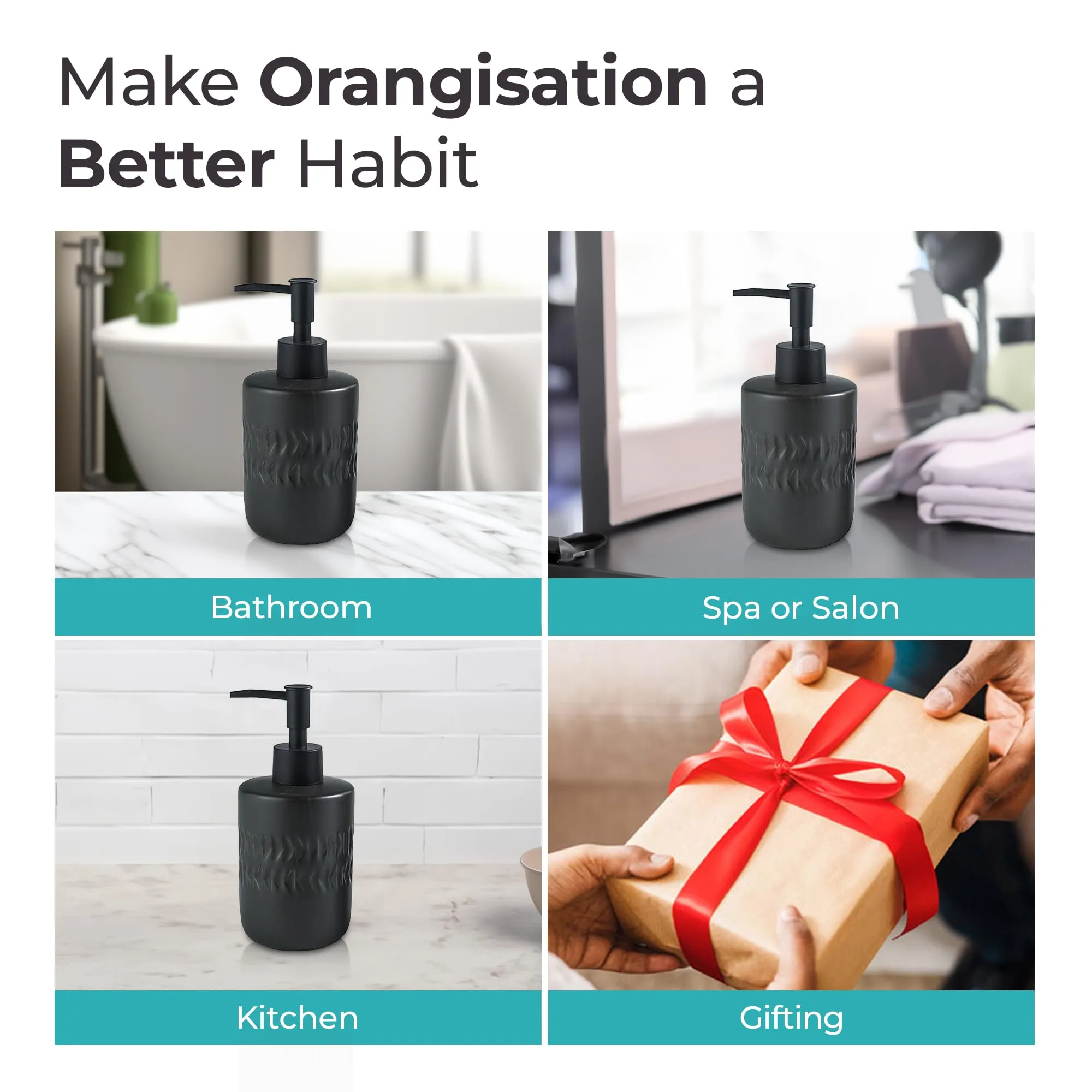 The Better Home 250ML Black Ceramic Soap Dispenser for Bathroom | Bathroom Accessories | Handwash Dispenser | Liquid Soap Dispenser for Kitchen | Handwash Bottle | Hand Wash Dispensers Pump