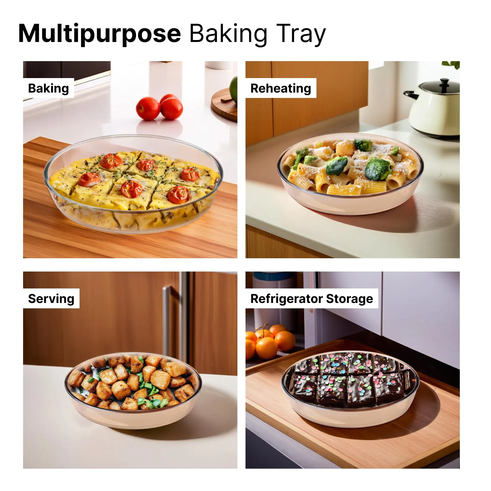 The Better Home Zeno (1.6L) Borosilicate Glass Baking Tray For Microwave Oven | Baking Dish | Baking Pan | Bake & Serve Dish | Bakeware | Glass Bowl For Microwave | Dishwasher Safe (Oval)