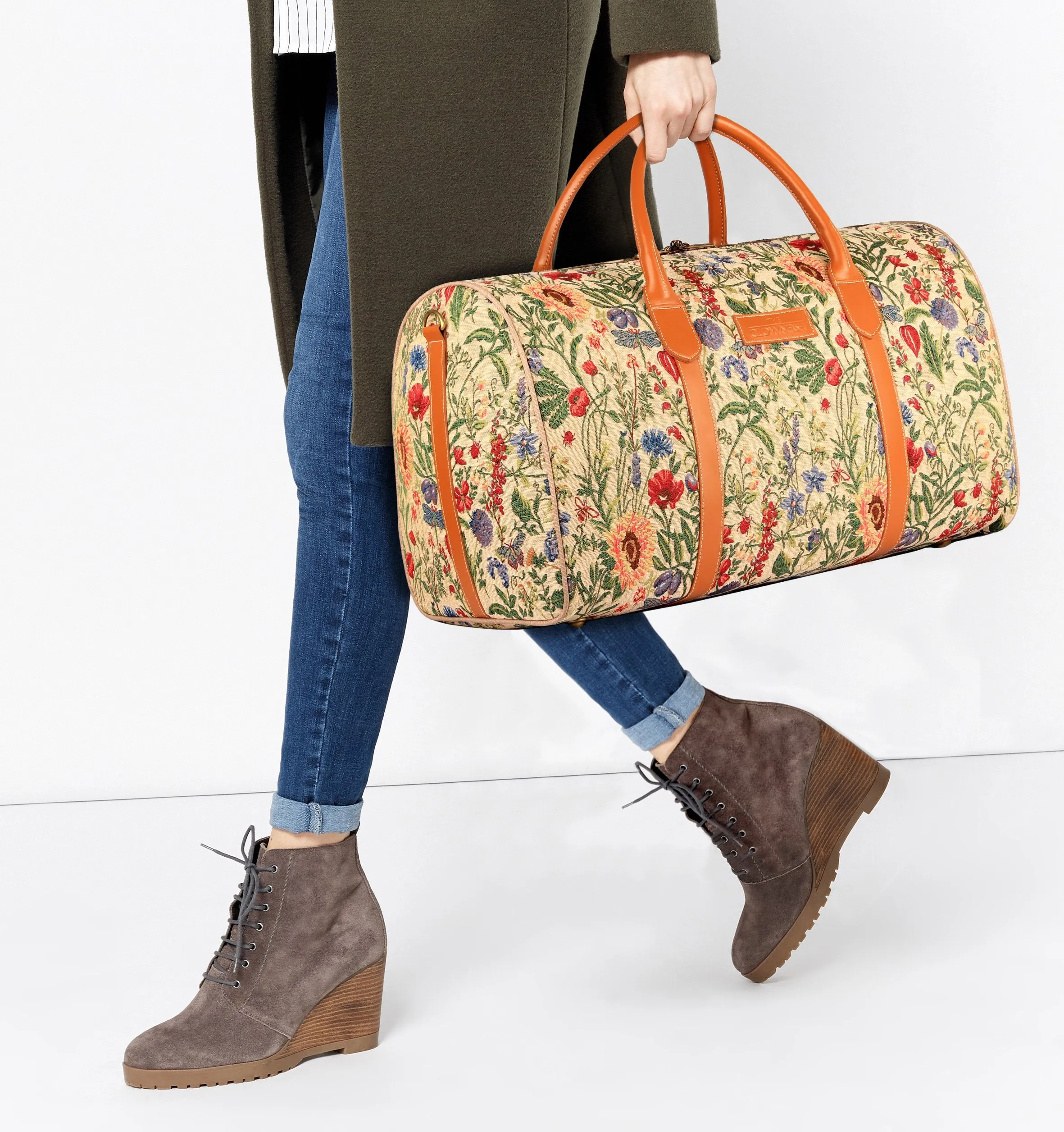 The Clownfish Blomster Tapestry 44 litres Duffle Bags Travel Bag Weekender Bag Duffel Bag (Flax)