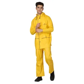 THE CLOWNFISH by STRAUSS Roberto Series PVC Rain Coat for Men Waterproof for Bike with Hood Raincoat for Men. Set of Top and Bottom Packed in a matching Storage Bag (Yellow with black piping, X-Large)