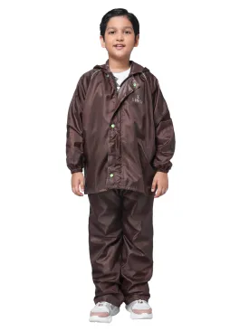 THE CLOWNFISH Duke Series Kid's Waterproof Polyester Double Coating Reversible Standard Length Raincoat With Hood & Reflector Logo At Back, Top & Bottom Printed Plastic Pouch, 5-7 Years (Brown)