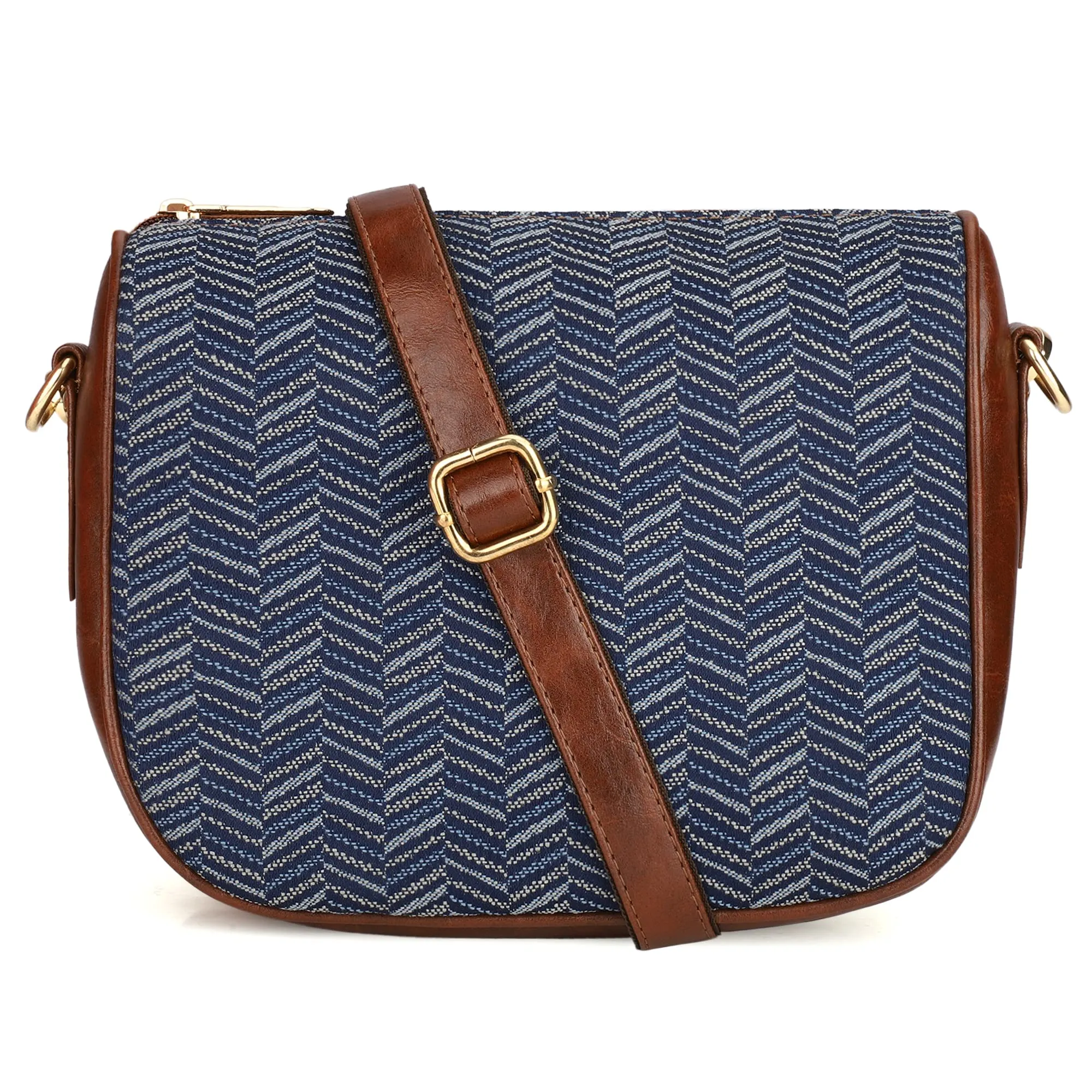 THE CLOWNFISH Garnet Series Printed Handicraft Fabric & Tapestry Crossbody Sling Bag for Women Ladies Single Shoulder Bag Shoulder Belt (Blue-Stripes)