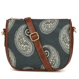 The Clownfish Garnet Series Printed Handicraft Fabric & Tapestry Crossbody Sling Bag for Women Ladies Single Shoulder Bag Shoulder Belt (Pine Green)