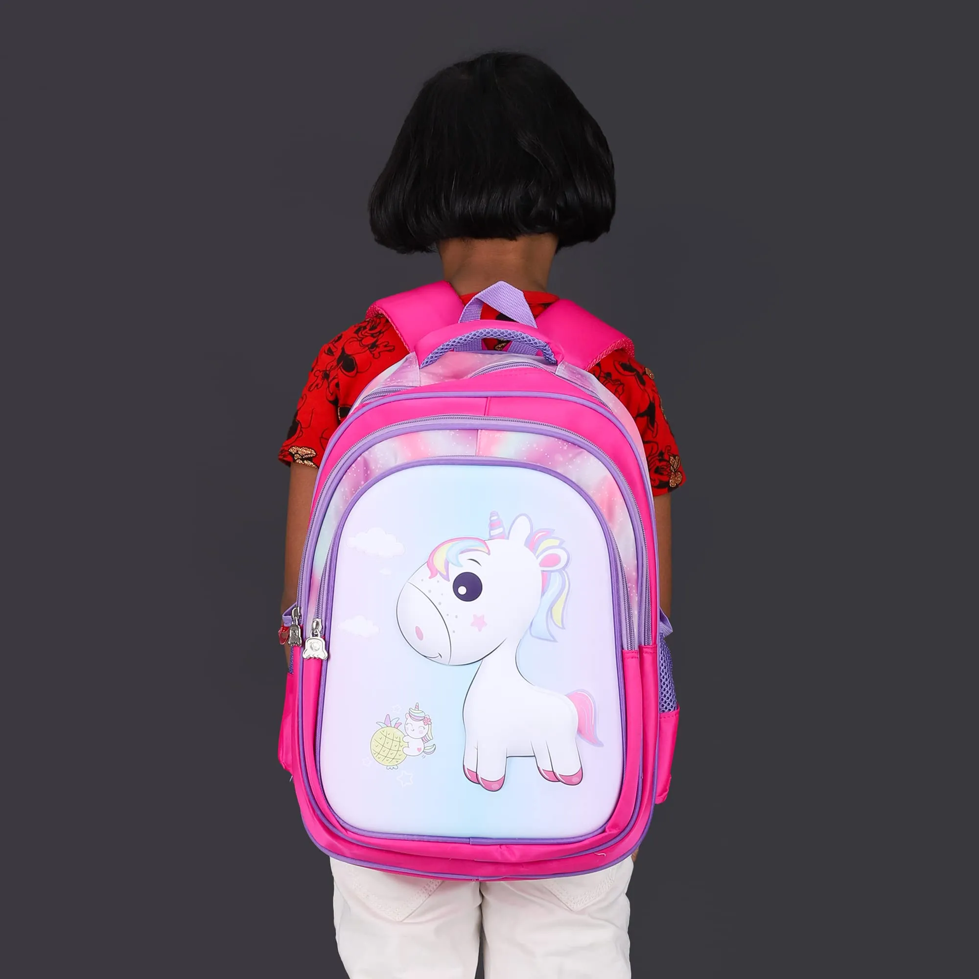 THE CLOWNFISH KidVenture Series Polyester 23 Litres Kids Backpack School Bag Daypack Sack Picnic Bag for Tiny Tots Child Age 5-7 years (Dark Pink)