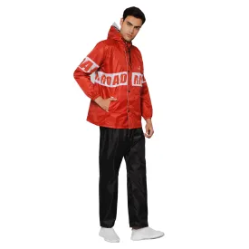 THE CLOWNFISH Road Rider Men's Waterproof Raincoat Polyester Double Coating Reversible Rain Suit with Hood & Inner Mobile Pocket. Set of Top and Bottom. Printed Plastic Pouch (Red, X-Large)